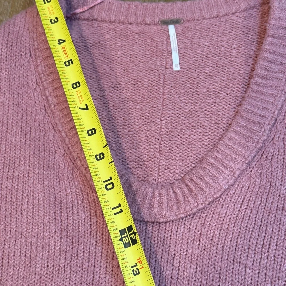 Free‎ People Brookside Sweater Oversized Tunic V-Neck Alpine Rose Sz XS (M Fit)